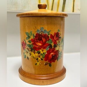Vintage Floral Wooden Storage Jar with Lid Home Decor